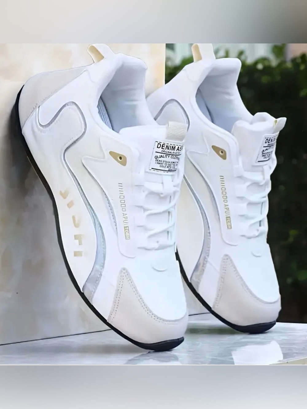 NWT Men's White Athletic Sneakers with Subtle Gold Trim